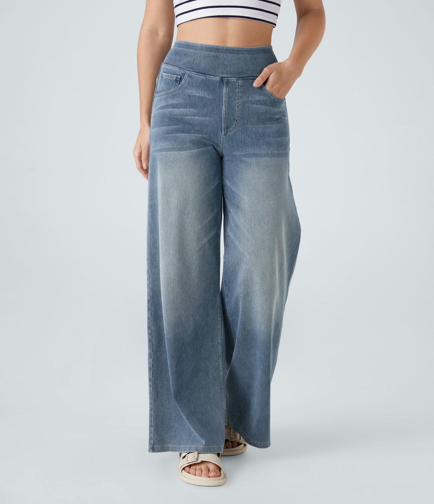 🔥™ High Waisted Pockets Baggy Wide Leg Washed Casual Jeans