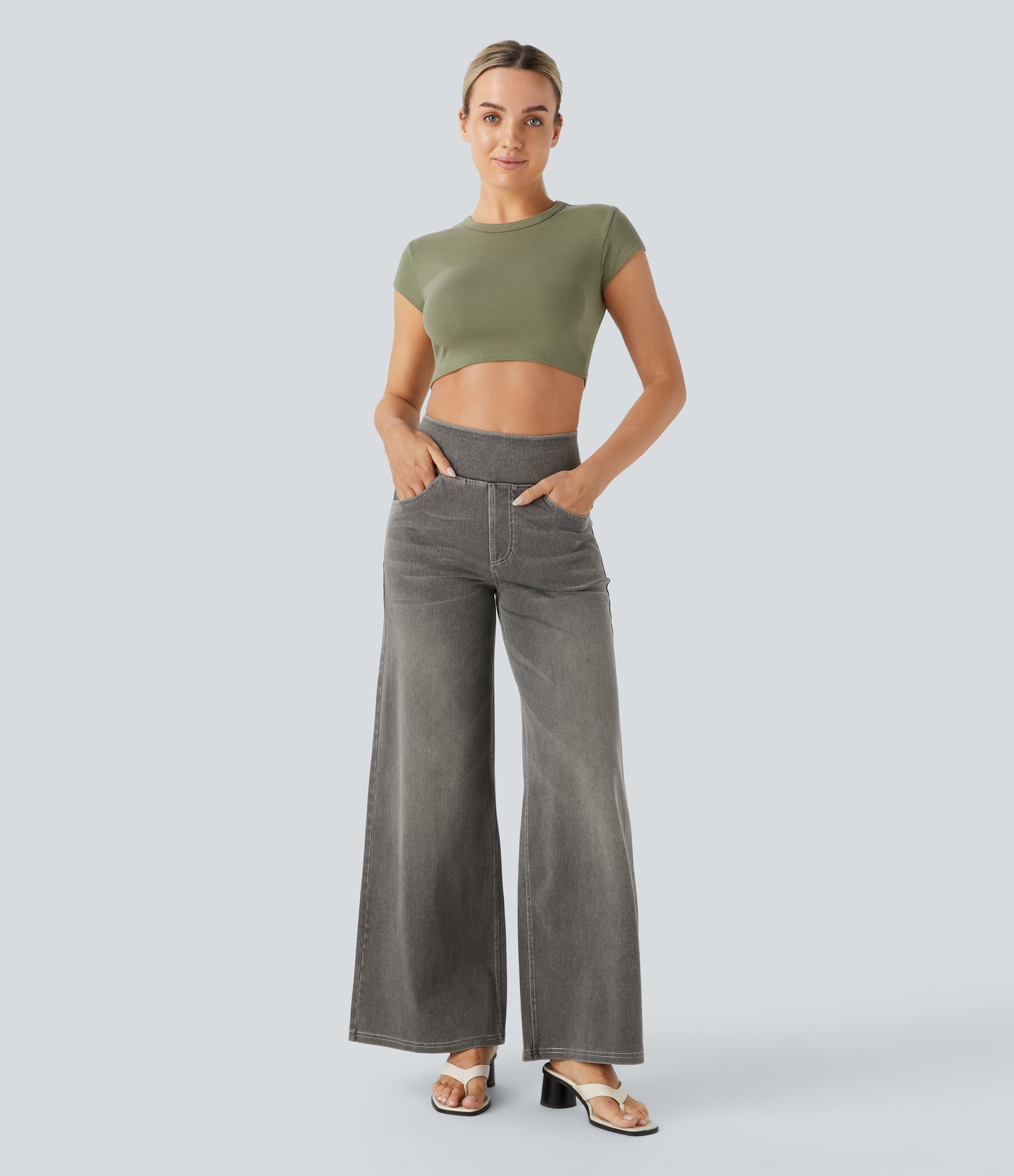 🔥™ High Waisted Pockets Baggy Wide Leg Washed Casual Jeans