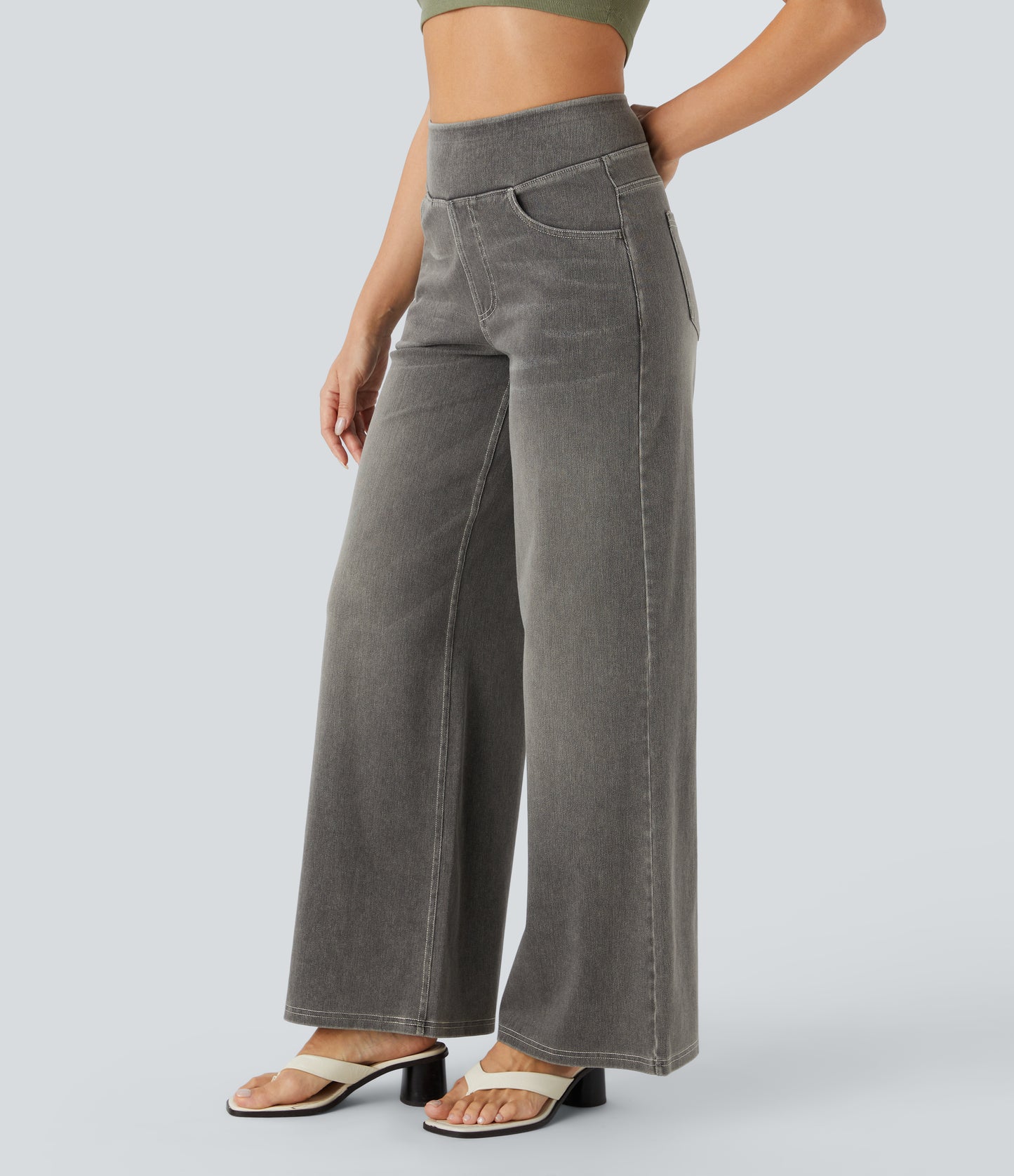 🔥™ High Waisted Pockets Baggy Wide Leg Washed Casual Jeans
