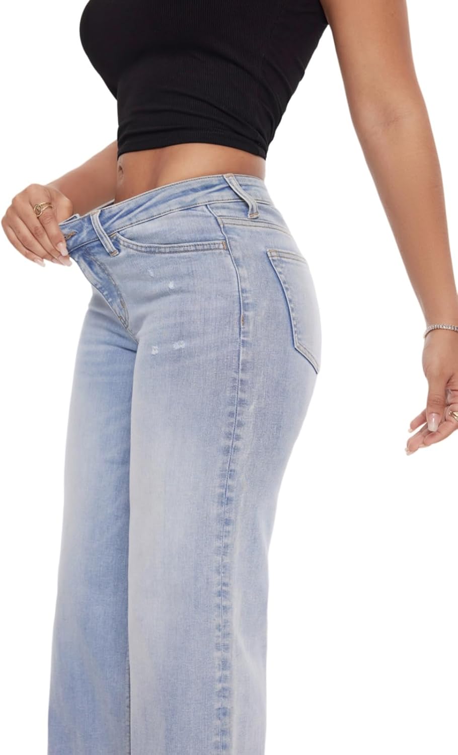 Wide Leg for Women Mid Low Rise Baggy Jeans BBL Jeans Stretchy Bottom Lady Basic Comfortable Denim