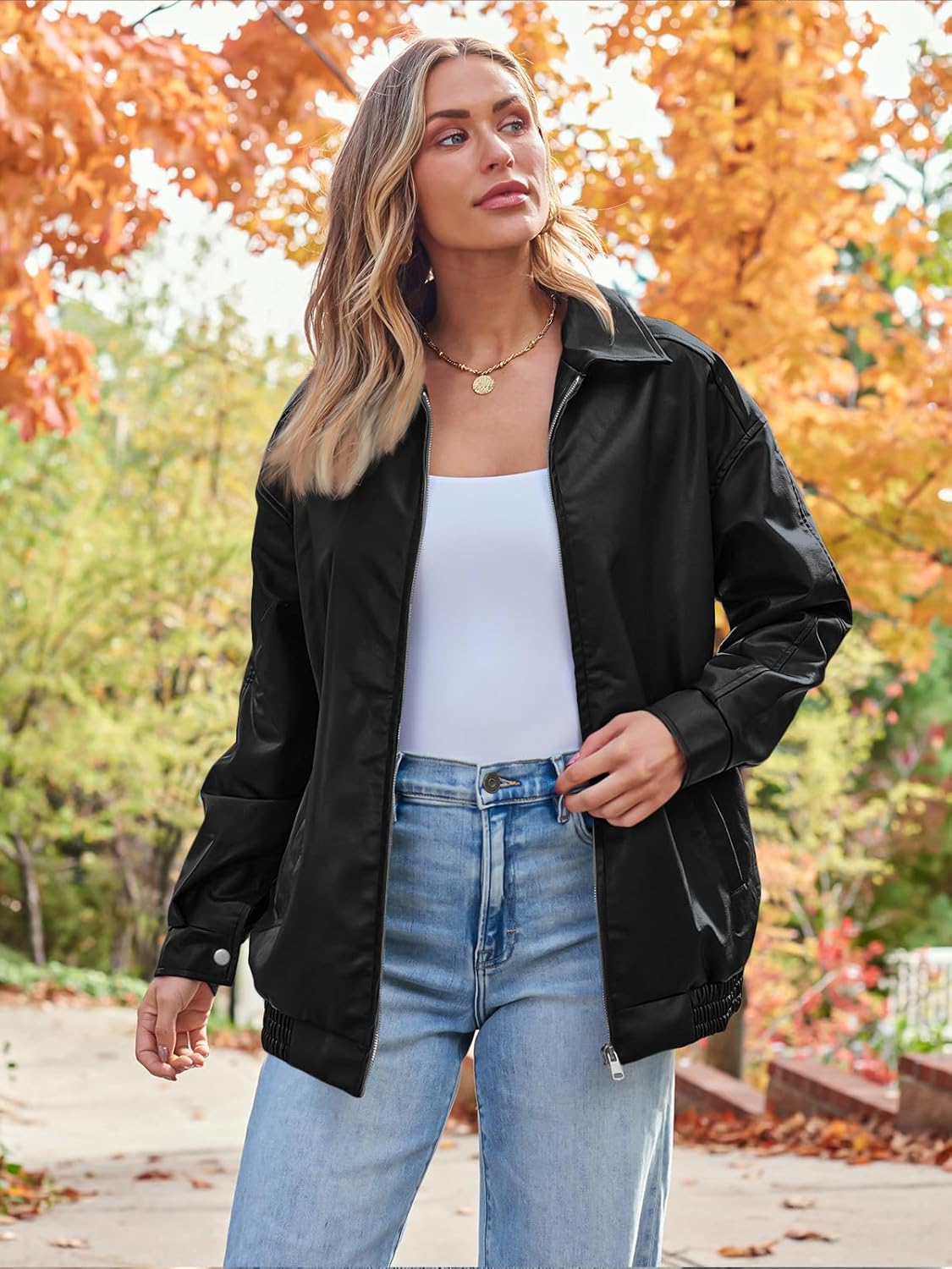 Womens Oversized Leather Jackets Faux Suede Fall Fashion Motorcycle Coats Winter Outfits Clothes Y2k Tops