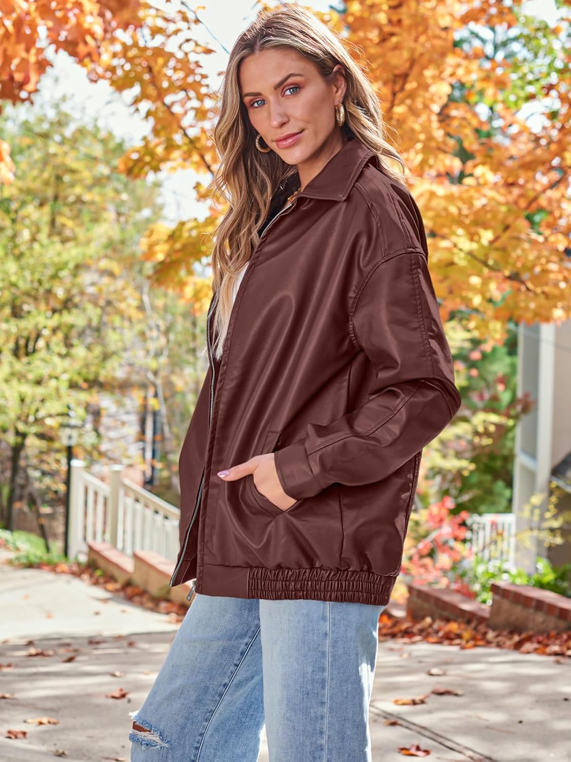 Womens Oversized Leather Jackets Faux Suede Fall Fashion Motorcycle Coats Winter Outfits Clothes Y2k Tops