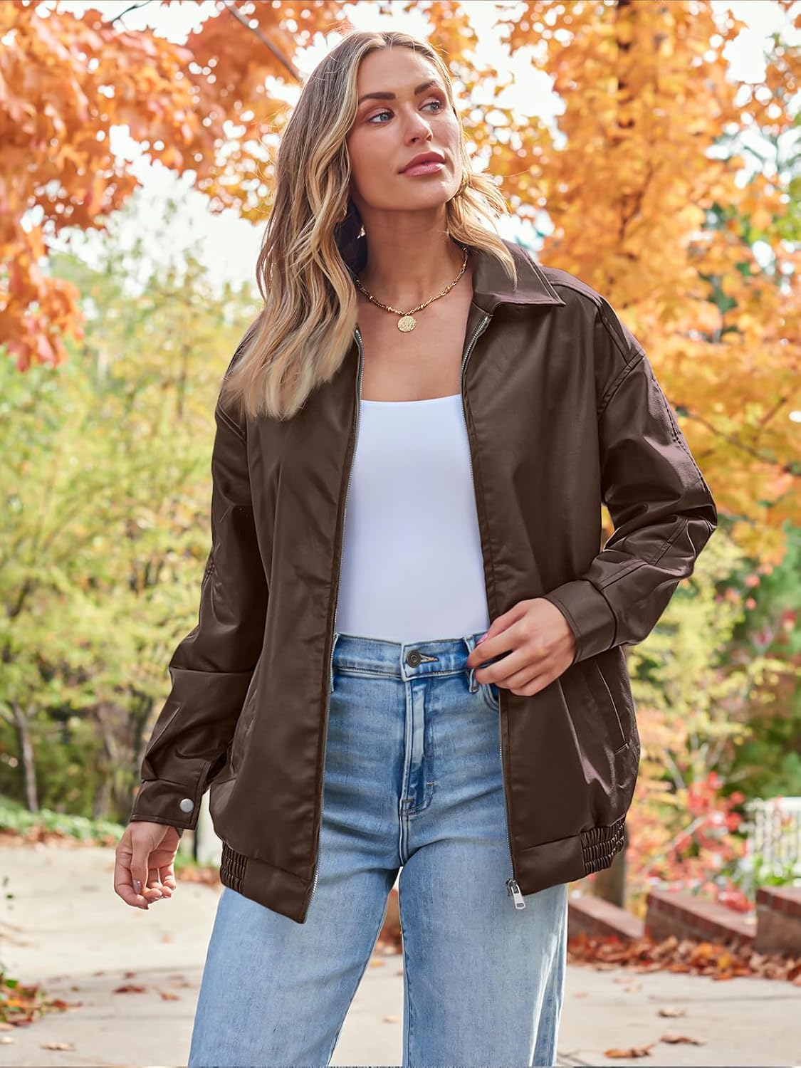 Womens Oversized Leather Jackets Faux Suede Fall Fashion Motorcycle Coats Winter Outfits Clothes Y2k Tops