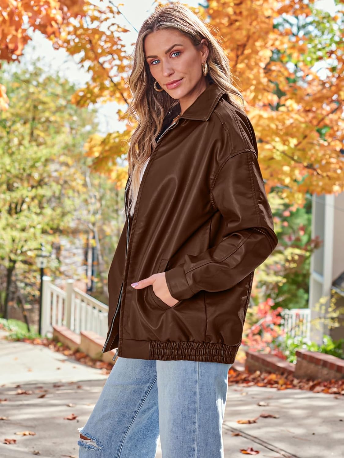 Womens Oversized Leather Jackets Faux Suede Fall Fashion Motorcycle Coats Winter Outfits Clothes Y2k Tops