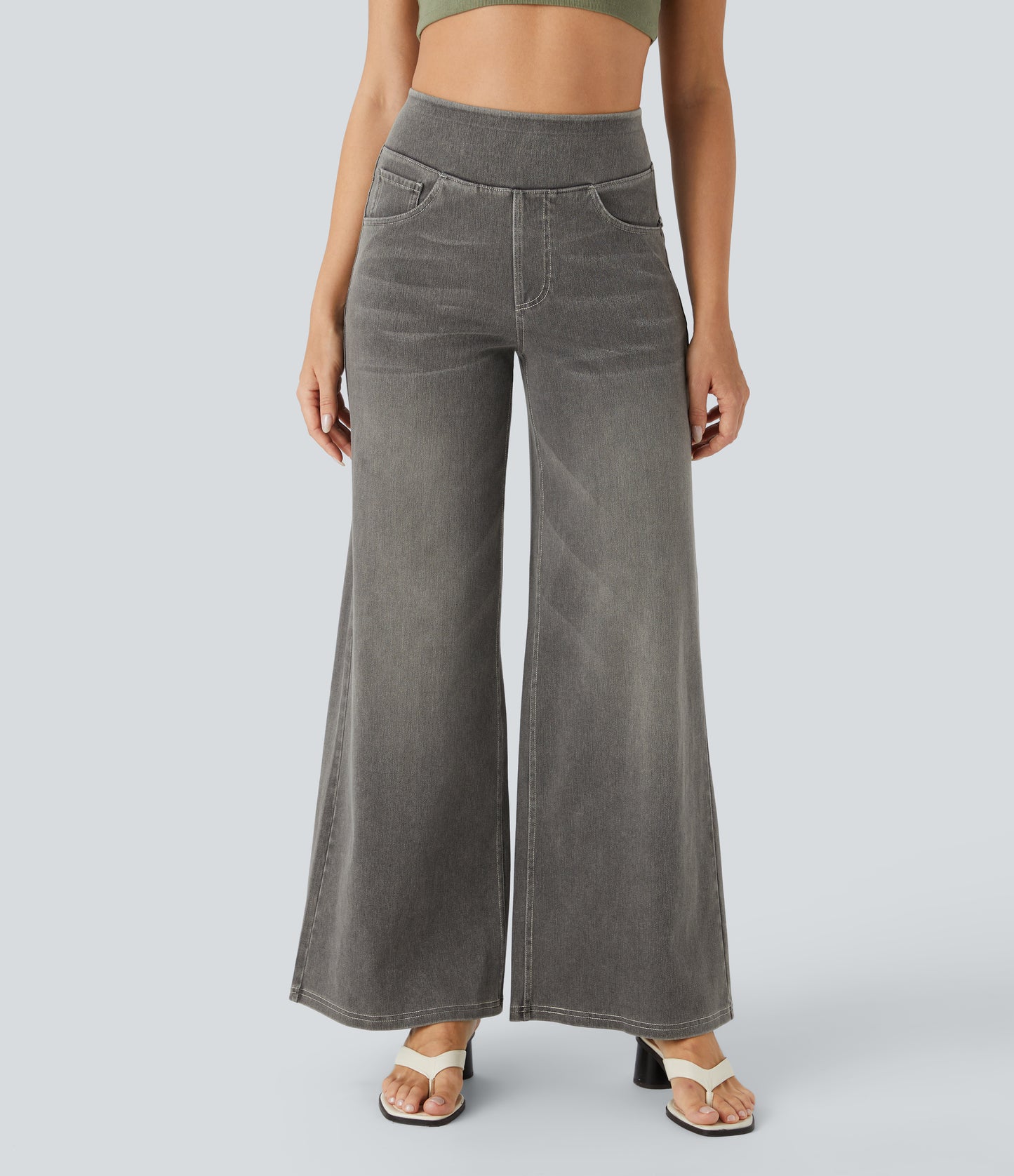 🔥™ High Waisted Pockets Baggy Wide Leg Washed Casual Jeans