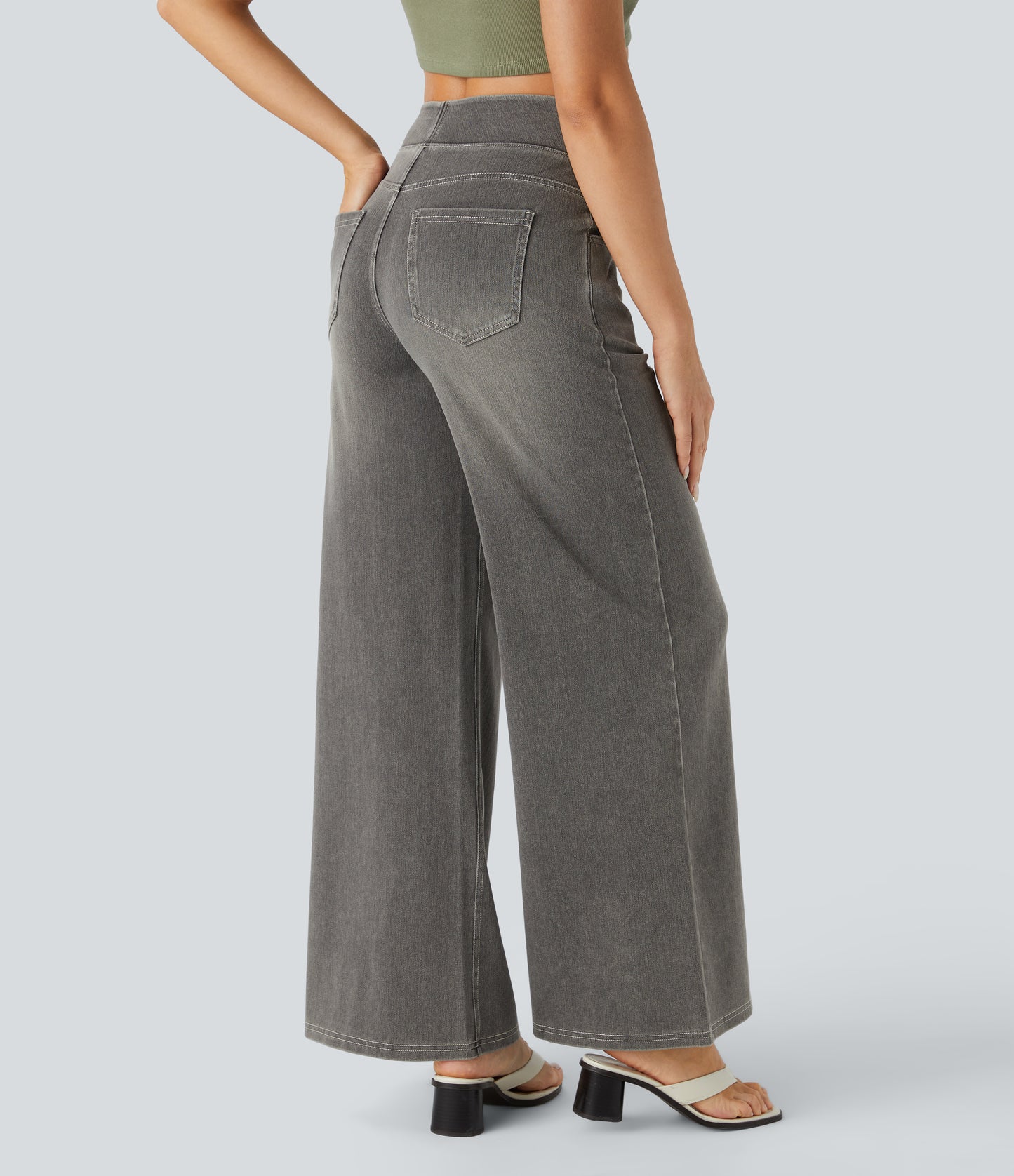🔥™ High Waisted Pockets Baggy Wide Leg Washed Casual Jeans