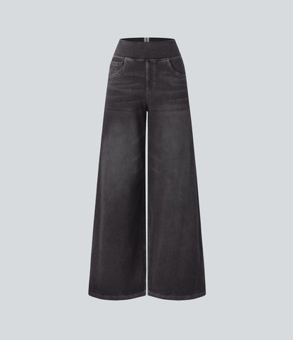 🔥™ High Waisted Pockets Baggy Wide Leg Washed Casual Jeans