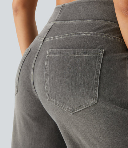 🔥™ High Waisted Pockets Baggy Wide Leg Washed Casual Jeans