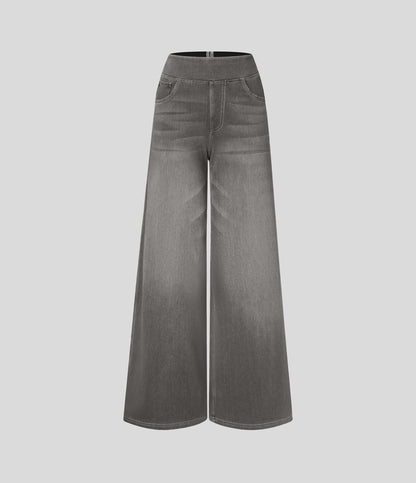 🔥™ High Waisted Pockets Baggy Wide Leg Washed Casual Jeans